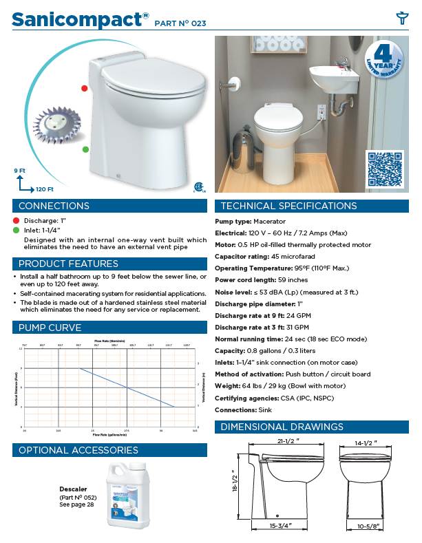 Saniflo Sanicompact C4 One-Piece UpFlush Toilet and Macerator