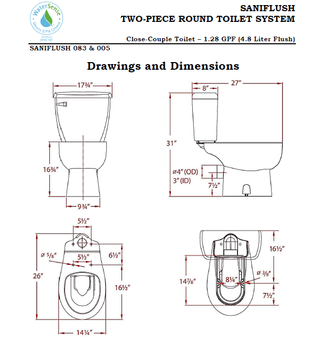 Saniflo White Round Complete Bowl and Tank