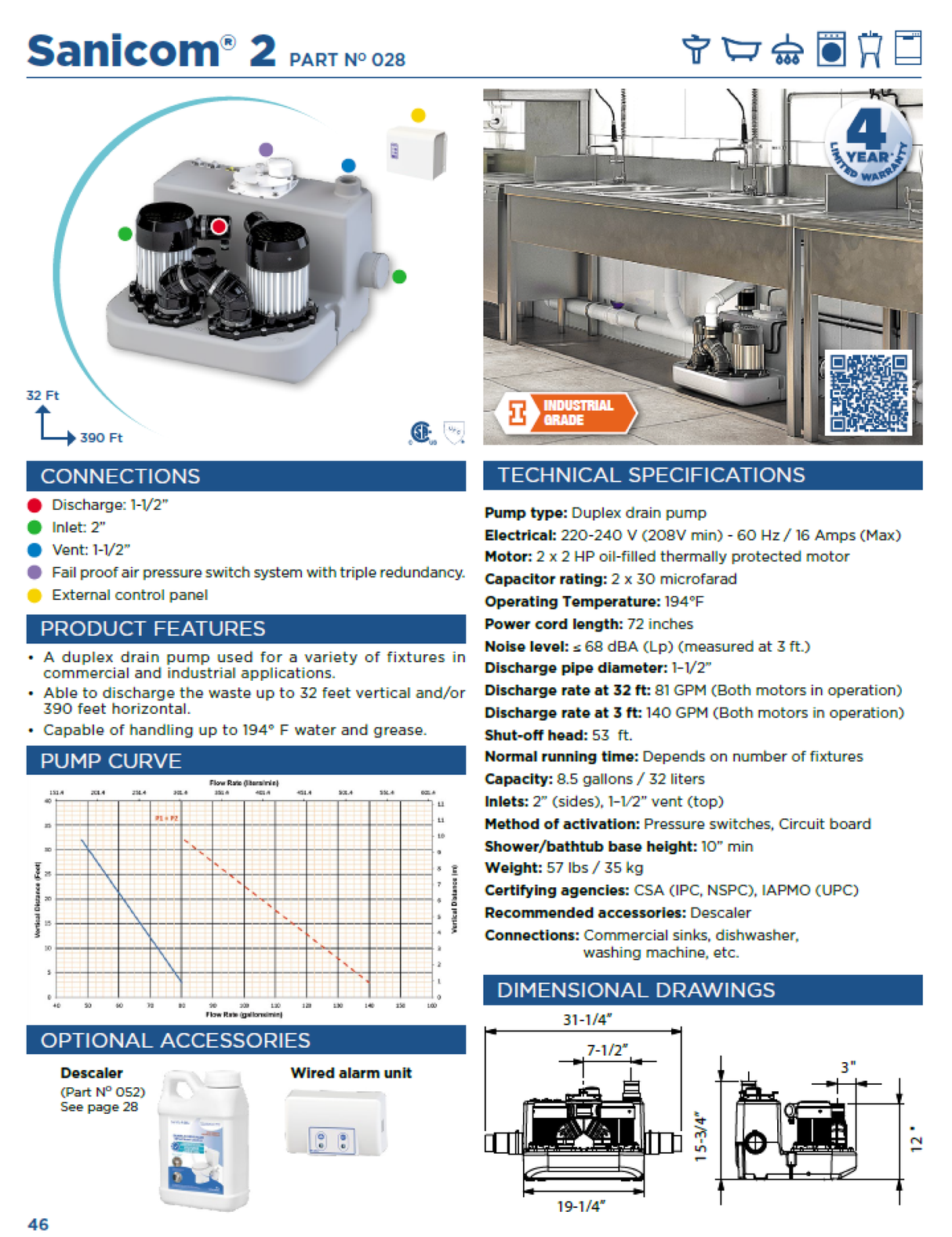 Saniflo Sanicom 2 Heavy Duty / Commercial Drain Pump