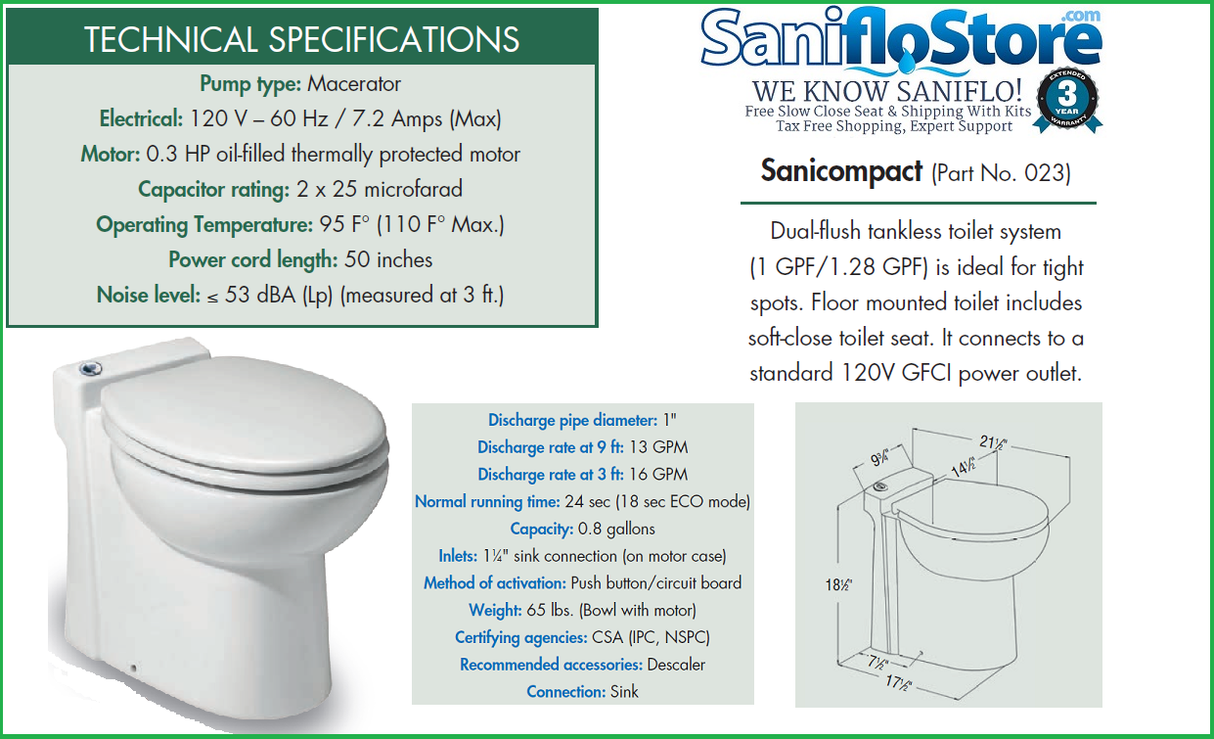 Saniflo Sanicompact C4 One-Piece UpFlush Toilet and Macerator